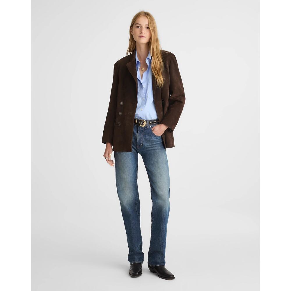 NWT Madewell Double-Breasted Blazer in Suede in Dark Carob Size M - Picture 4 of 6